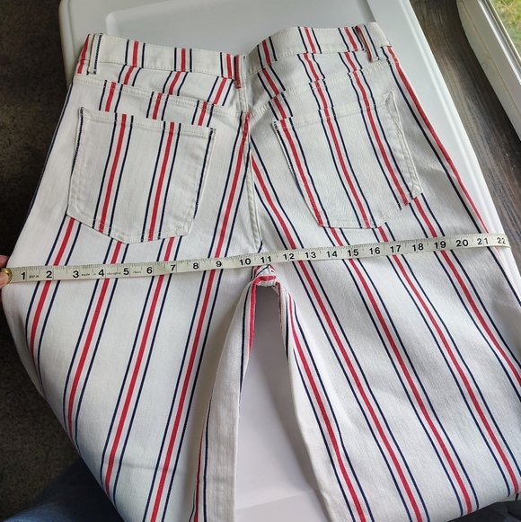 Express Women's High Waisted Striped Button Fly Cropped Wide Leg Jeans Stretch - Picture 7 of 17